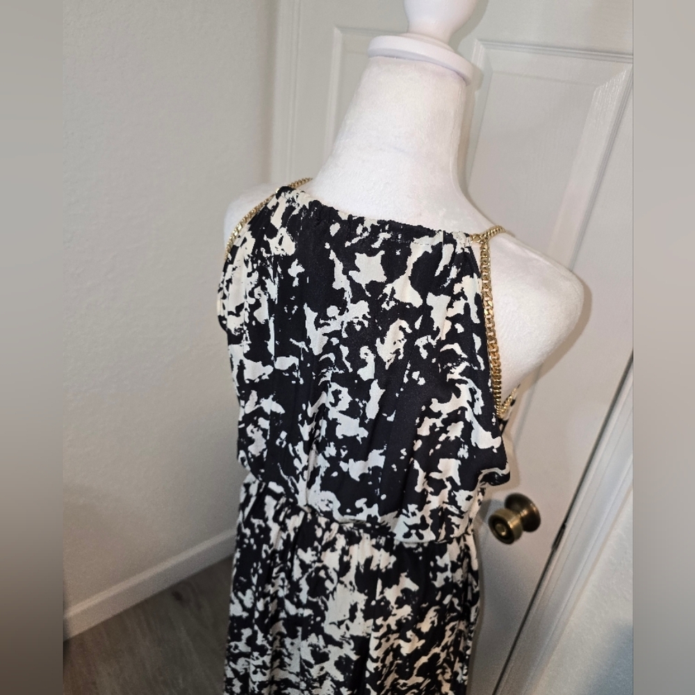 Balmain black and White Halter Maxi goddess style dress with golden chain on top - Picture 4 of 9